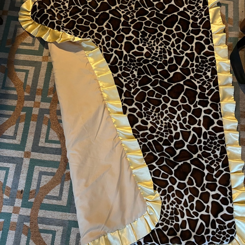 Giraffe Print Blanket with Yellow Satin Trim